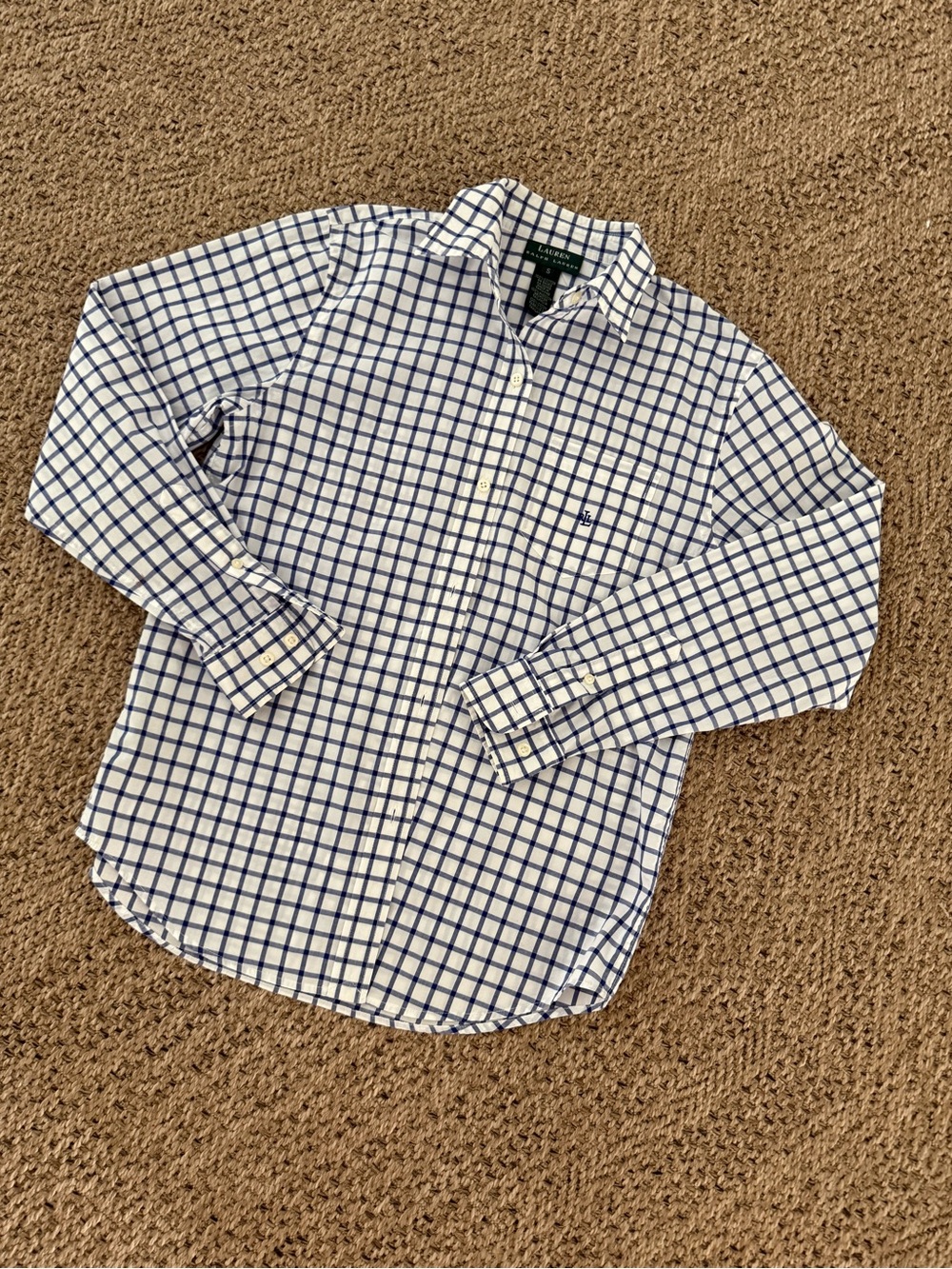 Ralph Lauren White and Navy Windowpane Button-Down Shirt
